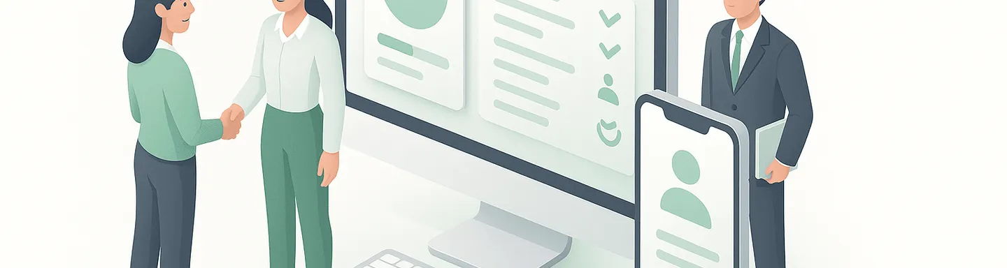 Imagen que representa el control horario, mostrando empleados fichando y gráficos de gestión de tiempo.